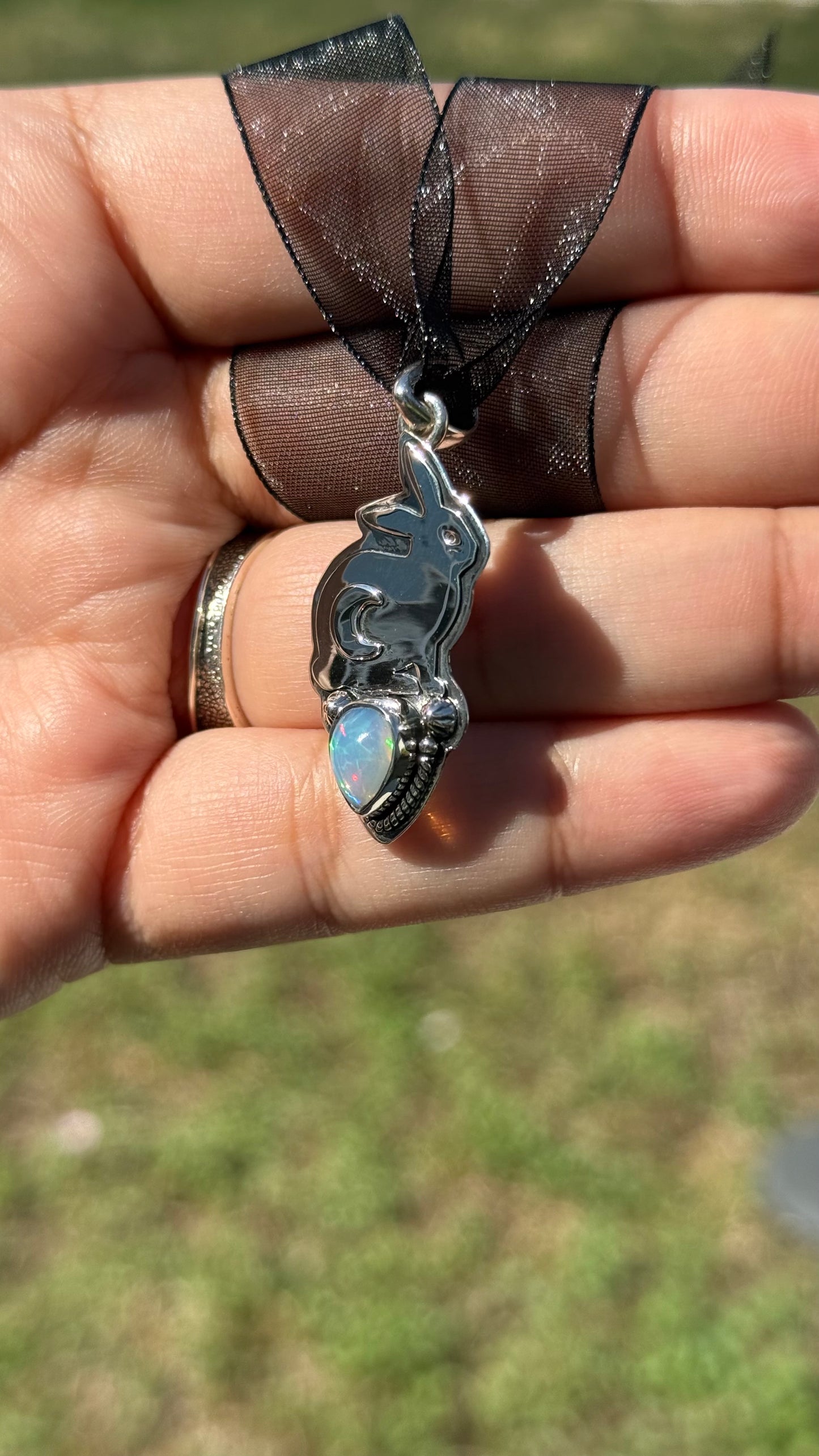 Moonlit Opal Bunny Pendent