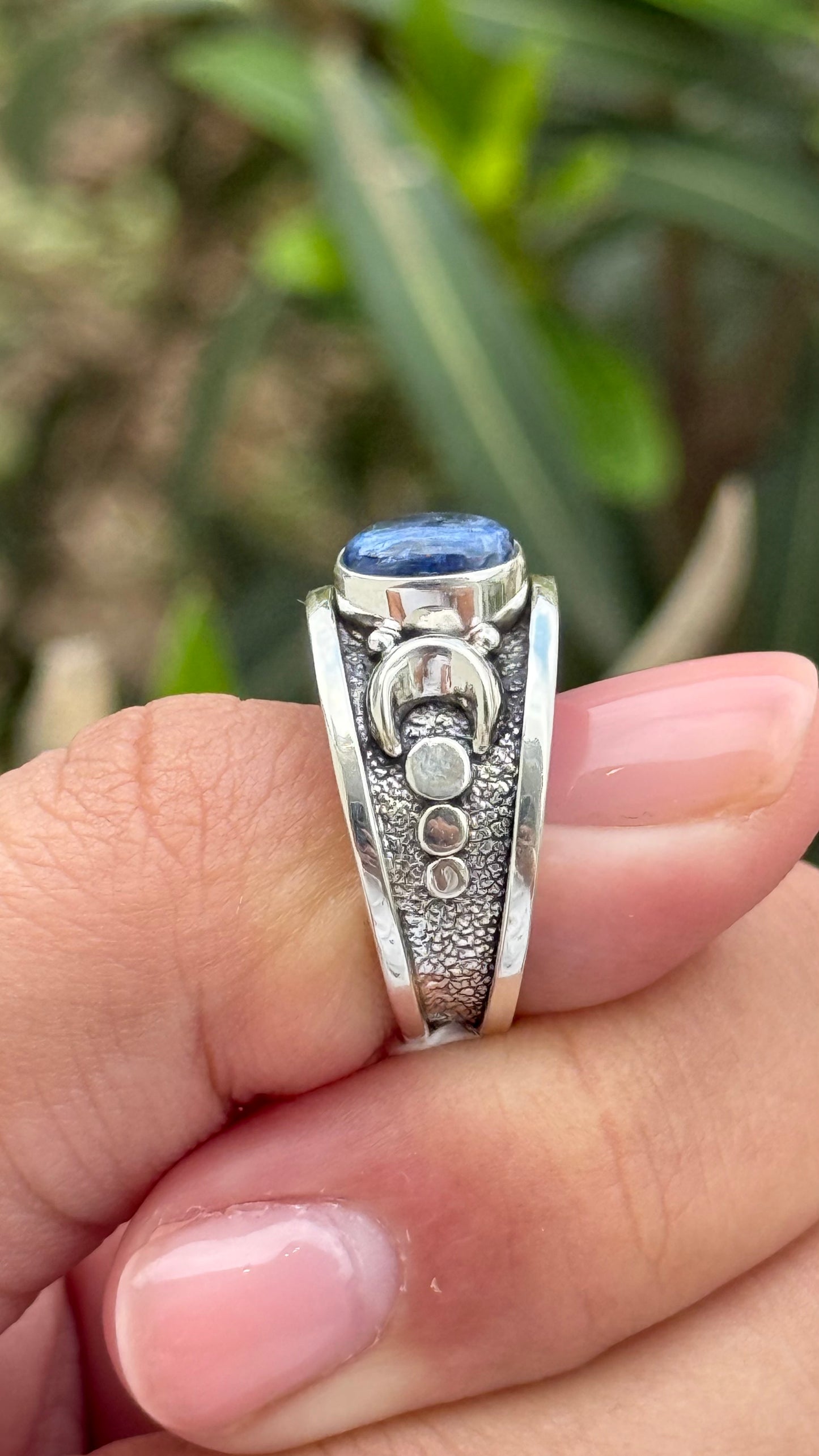 Celestial kyanite Moon ring sz 9