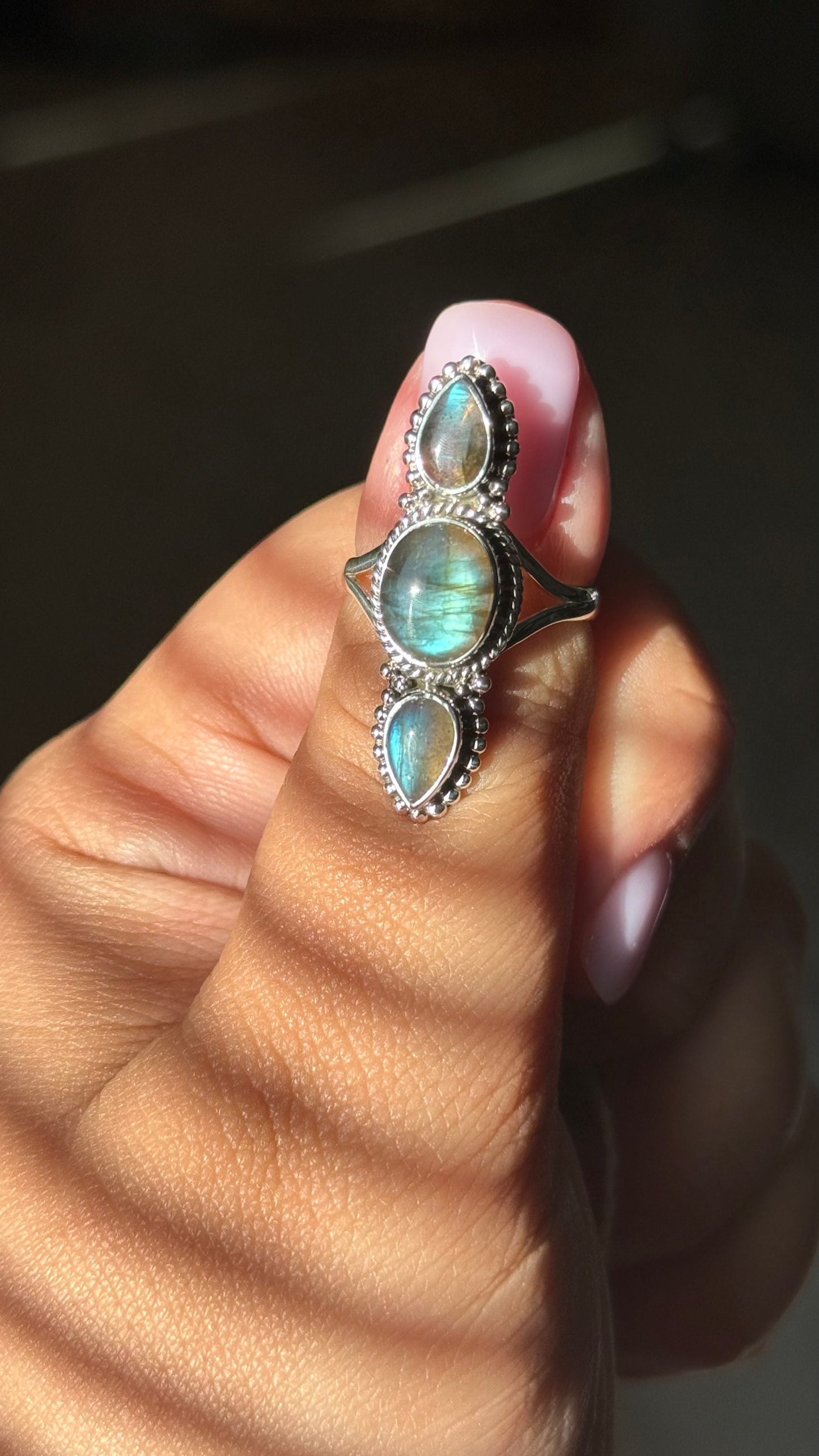 Trio of Labradorite ring sz 7.5