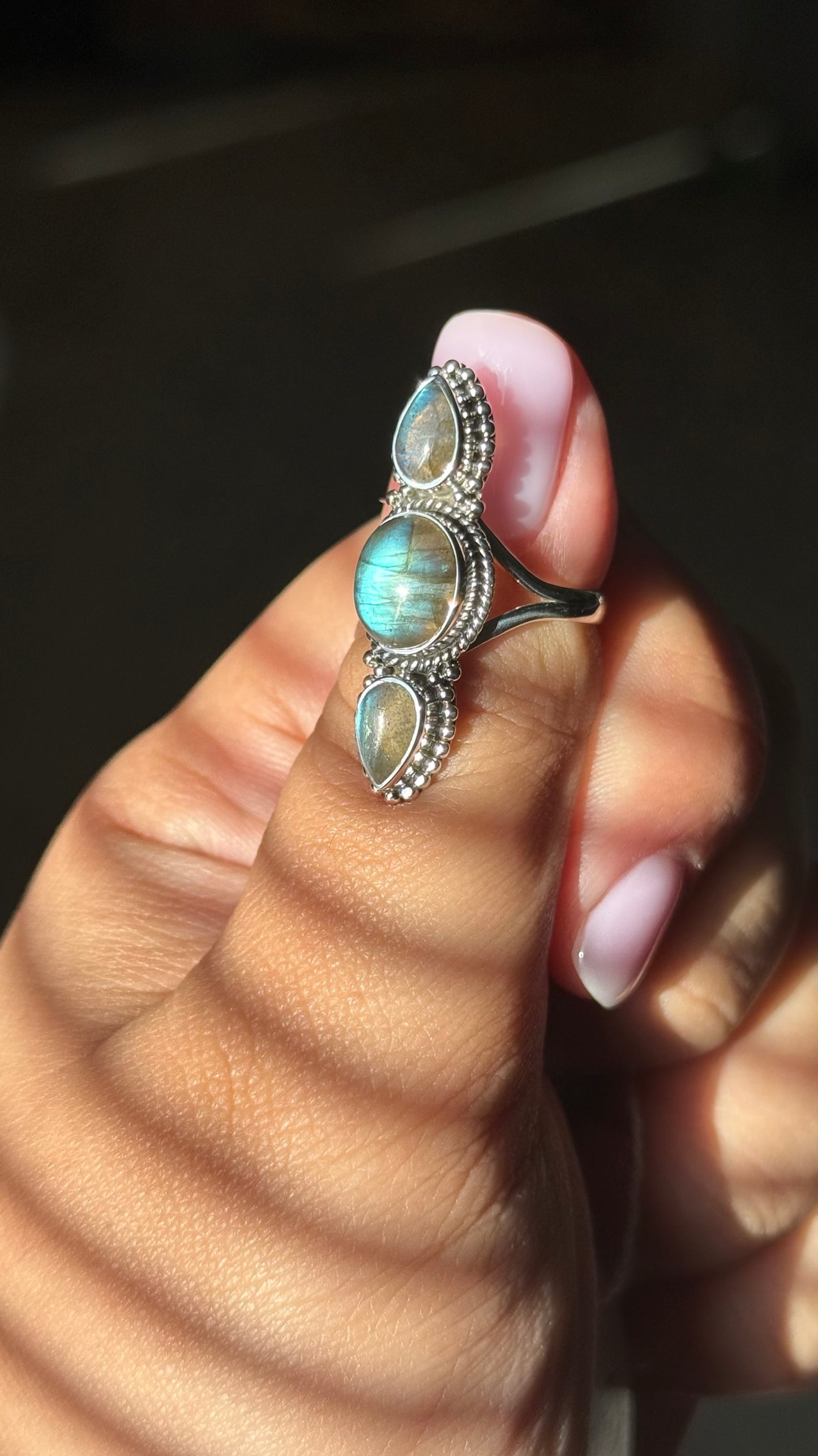 Trio of Labradorite ring sz 7.5