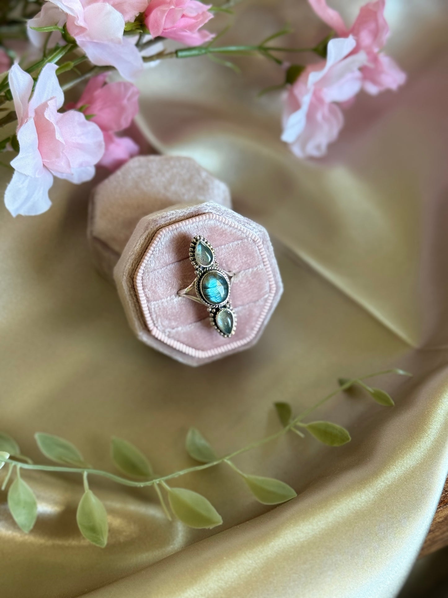 Trio of Labradorite ring sz 7.5