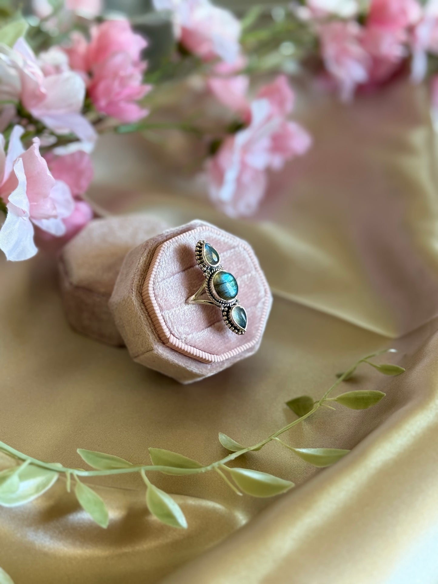Trio of Labradorite ring sz 7.5
