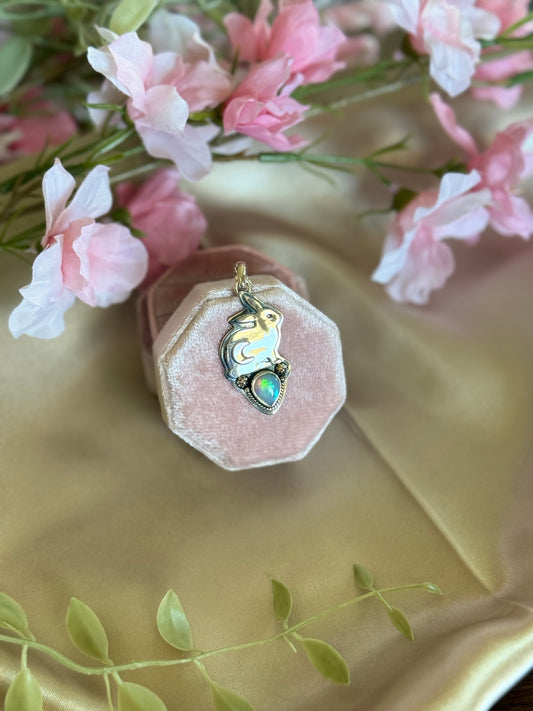 Moonlit Opal Bunny Pendent