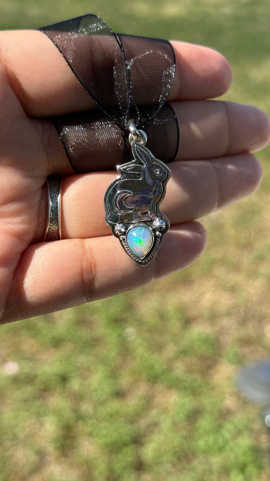 Moonlit Opal Bunny Pendent
